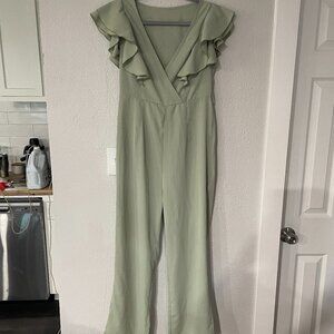 Light Green Shein Pant Ruffle Jumpsuit